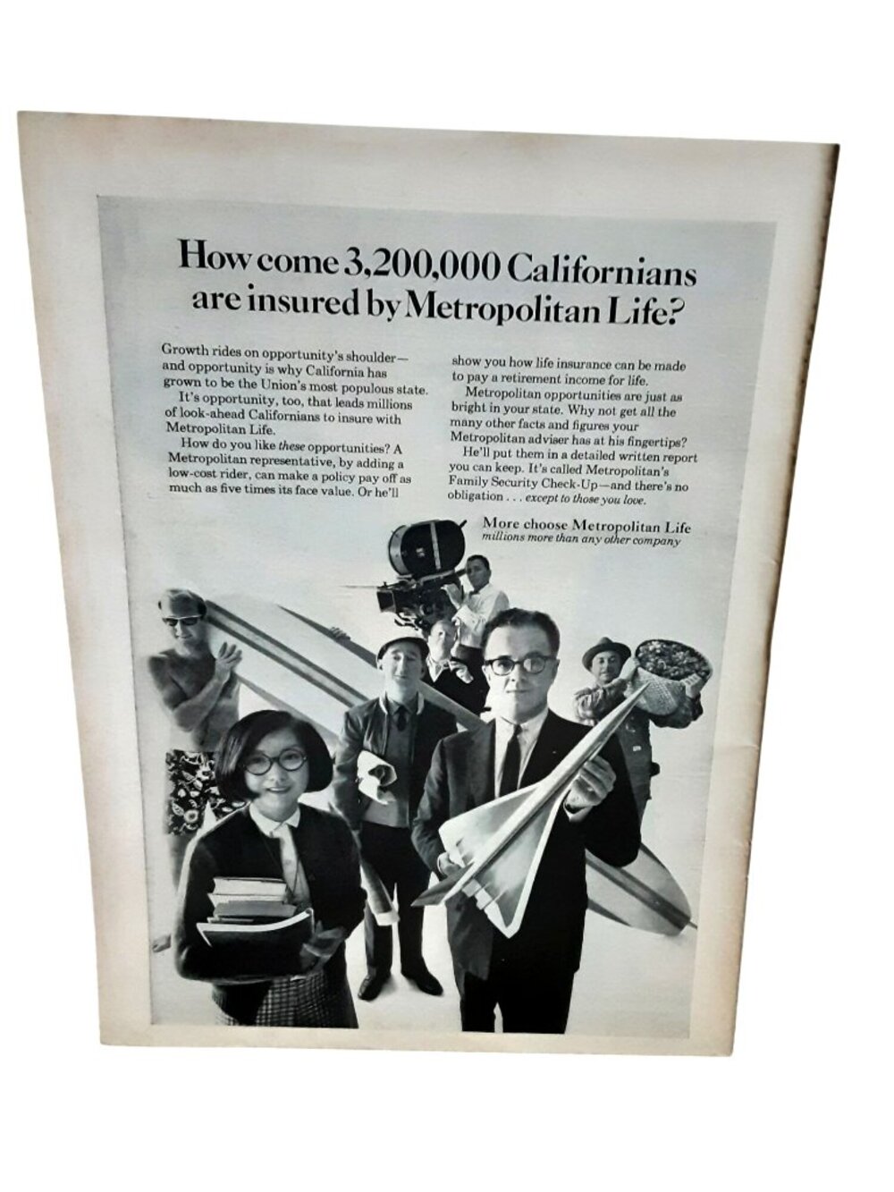 1966 Metropolitan Life California Insurance Vintage Surfer Hollywood Print Ad